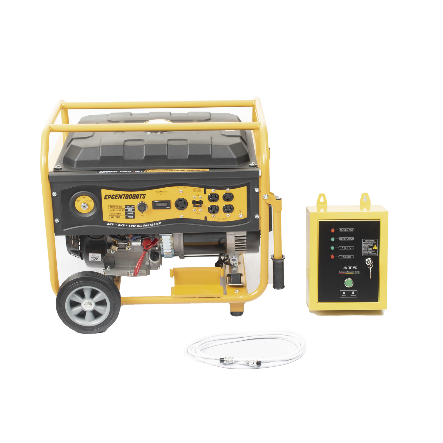 Generador a Gasolina / Planta de Emergencia con Encendido Automático, 6.5KW, 220Vac 2 Fases, Jaula con Ruedas para Fácil Traslado