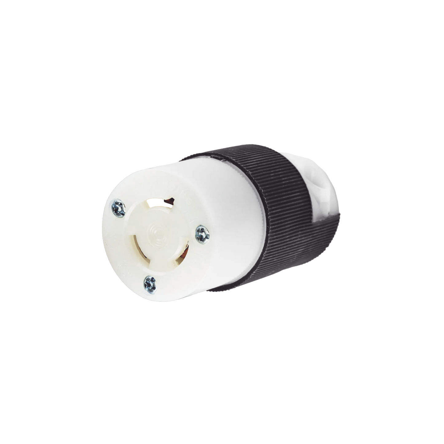 Conector Industrial con Bloqueo de Media Vuelta / 15 A 250 V CA / 2 Polos 3 Hilos / Nema L6-15R / Color Blanco y Negro.