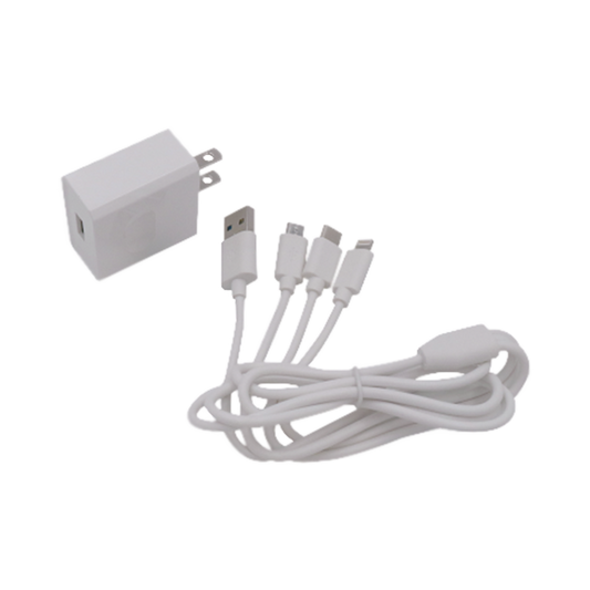 Cargador de pared USB de 5 Vcc 2A / Multi-puertos / USB-C / Micro USB / Tipo C / Lightning (iPhone) / Extensión de cable 1.2 metros