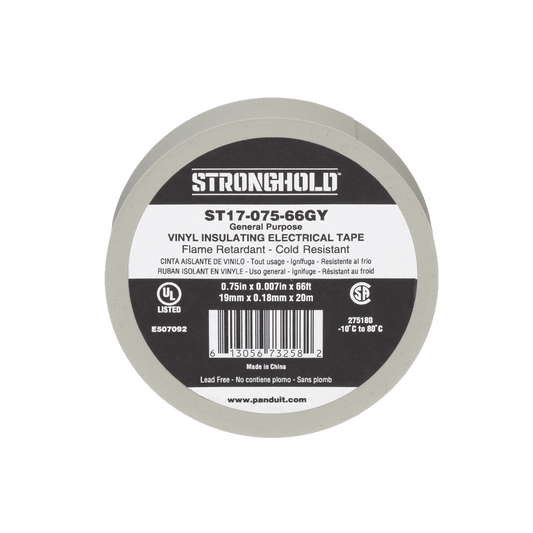 Cinta Eléctrica STRONGHOLD para Aislar, de PVC, Uso General Reparación y Mantenimiento, Grosor de 0.18mm (7 mil), Ancho de 19mm, y 20.12m de Largo, Color Gris