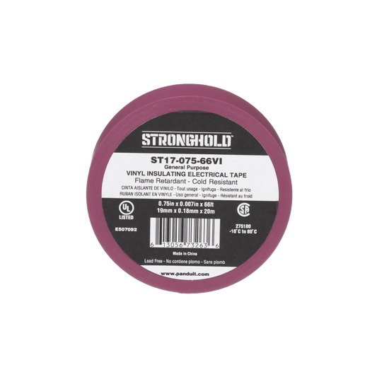 Cinta Eléctrica STRONGHOLD para Aislar, de PVC, Uso General Reparación y Mantenimiento, Grosor de 0.18mm (7 mil), Ancho de 19mm, y 20.12m de Largo, Color Violeta